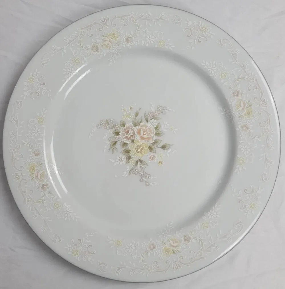 Crescent Fine China Jie Pai Dinner Plate Painted Golden Flowers and Accents